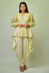 Pastel yellow embroidered peplum top with dhoti