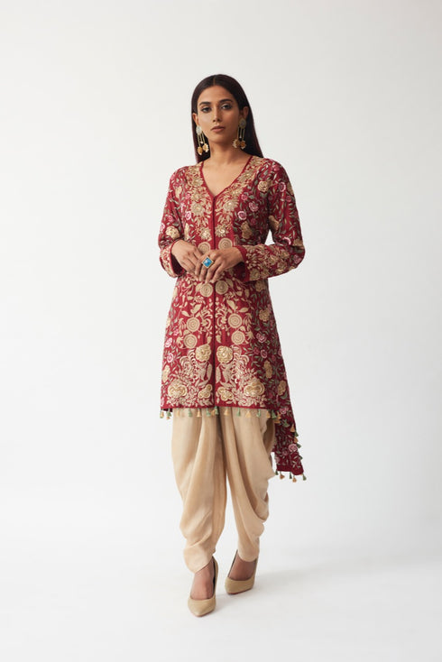 Embroidered Kurti With Dhoti