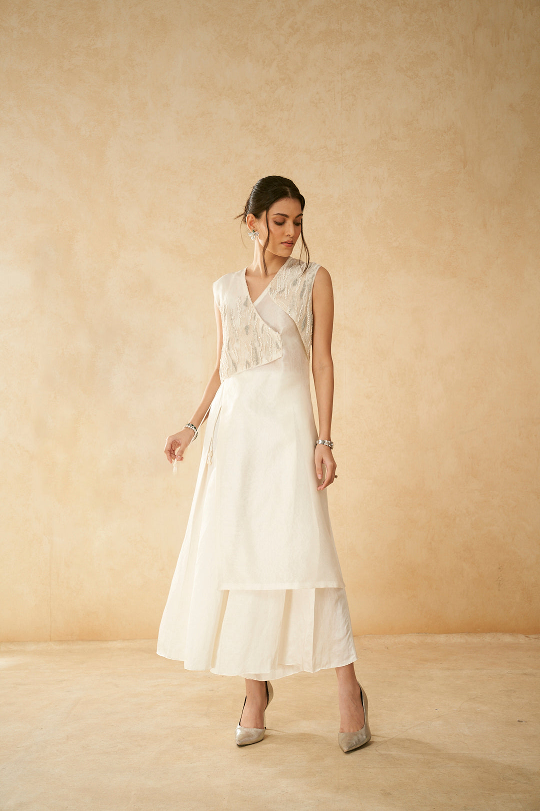 WHITE ORGANZA ANGRAKHA WITH PANT