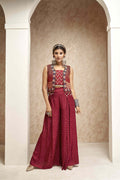 Embroidered Jackets with Crop Top and Palazzo Pants