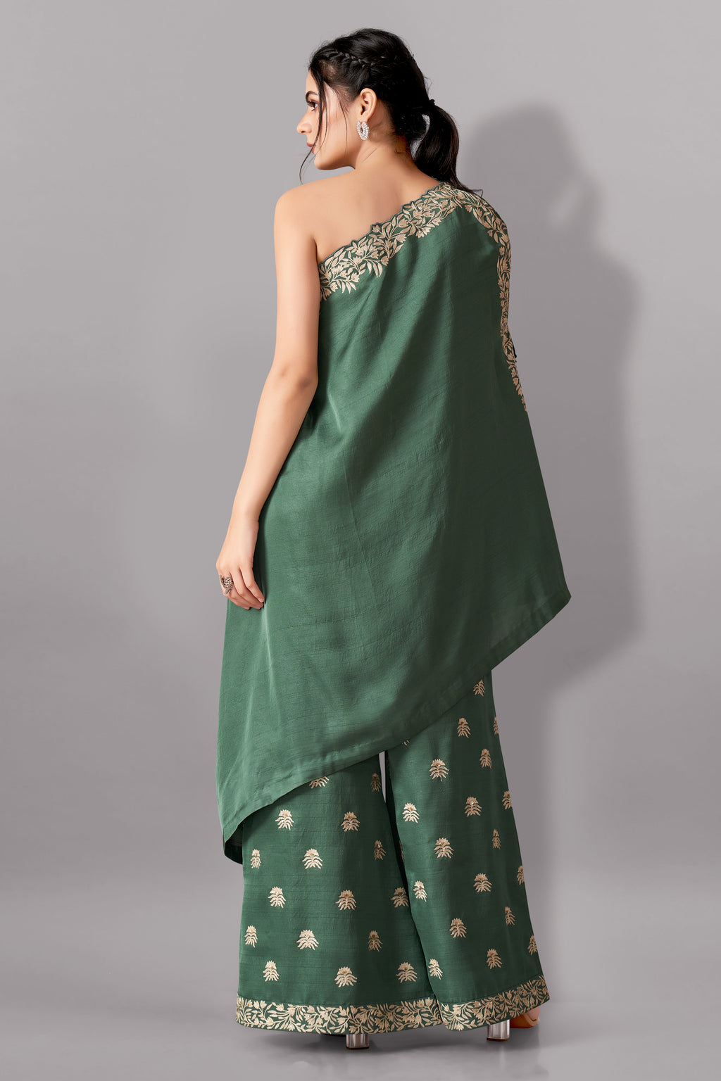 One shoulder top with flare pants