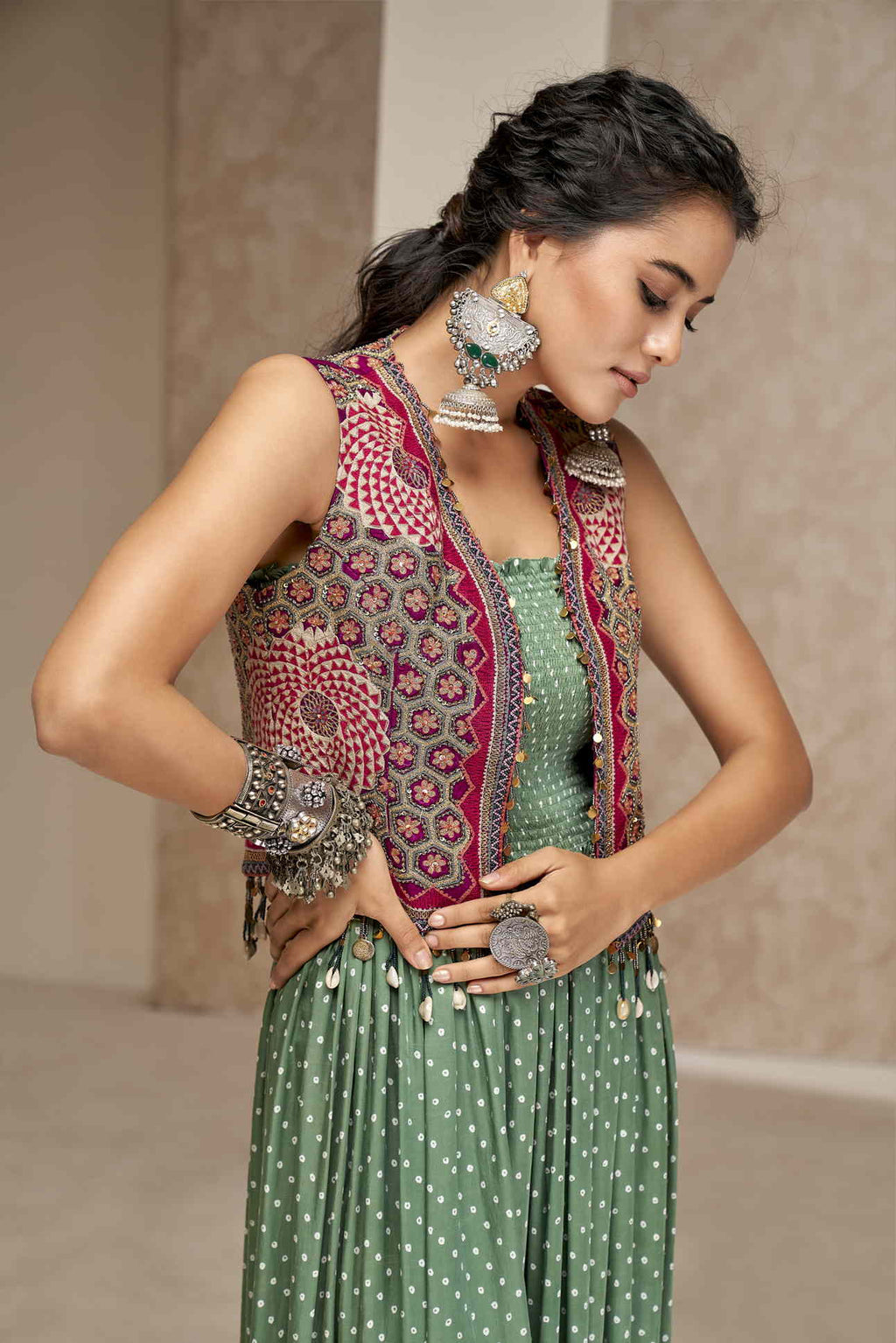 Emboidered Short Jacket with Jumpsuit
