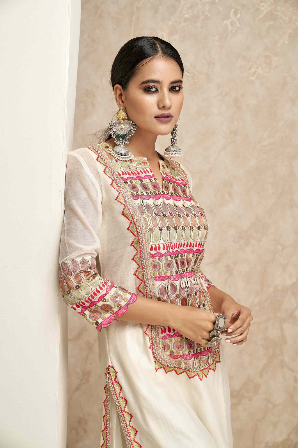 Chanderi Kurta with Cotton Pajama, Inner, and Dupatta