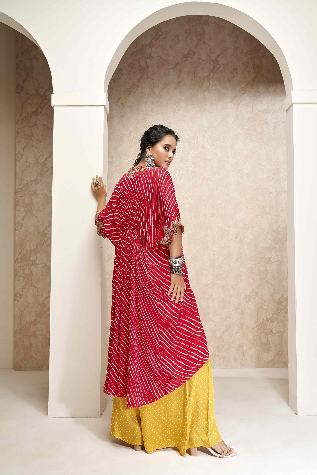 Crop Top and Palazzo Pants with Leheriya Cape