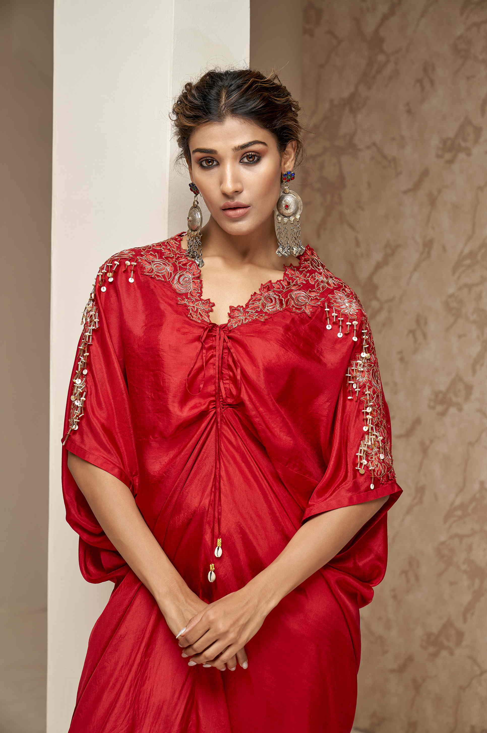 Kaftan with Center Front Drawstring