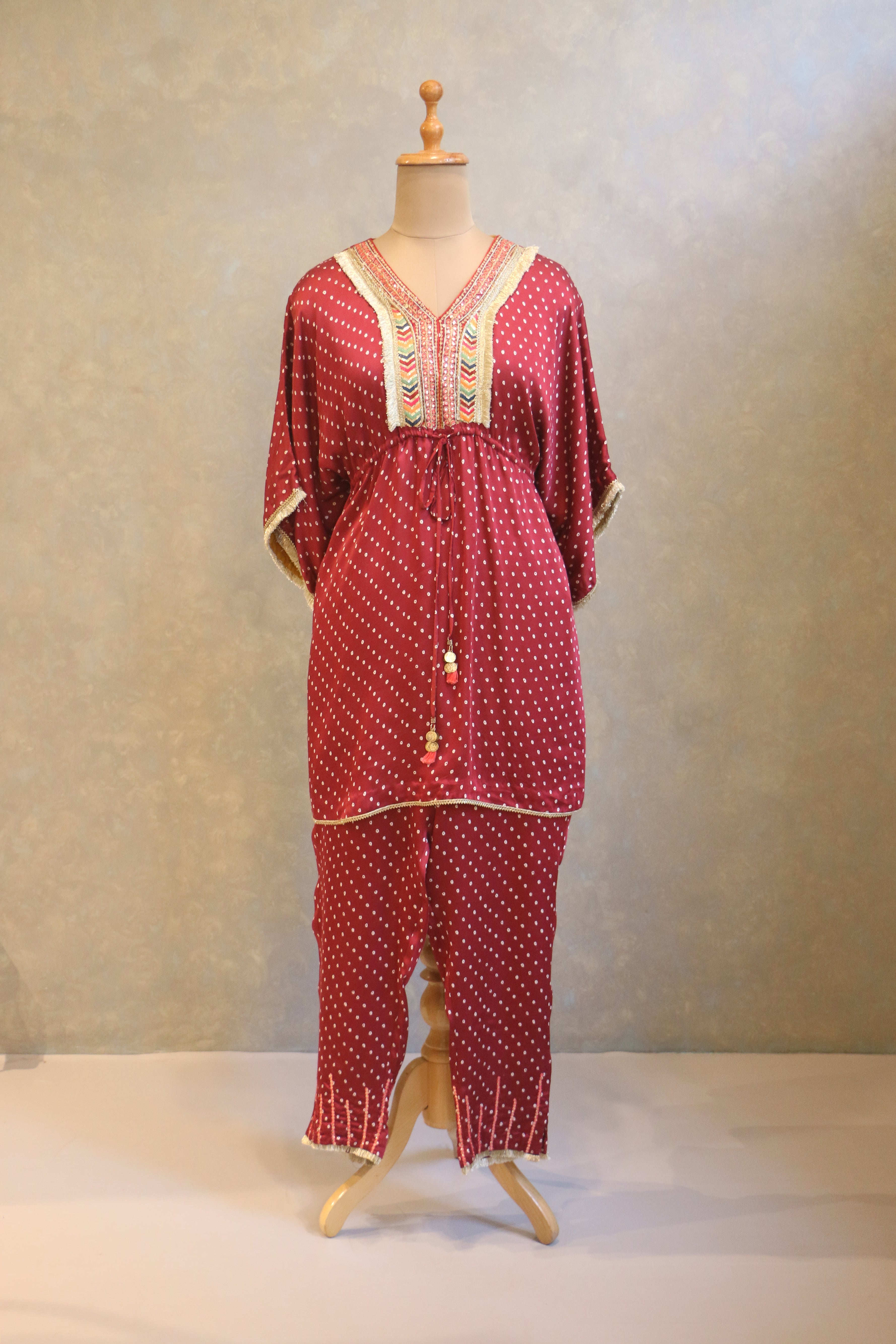 Maroon Bandhej Tunic Set