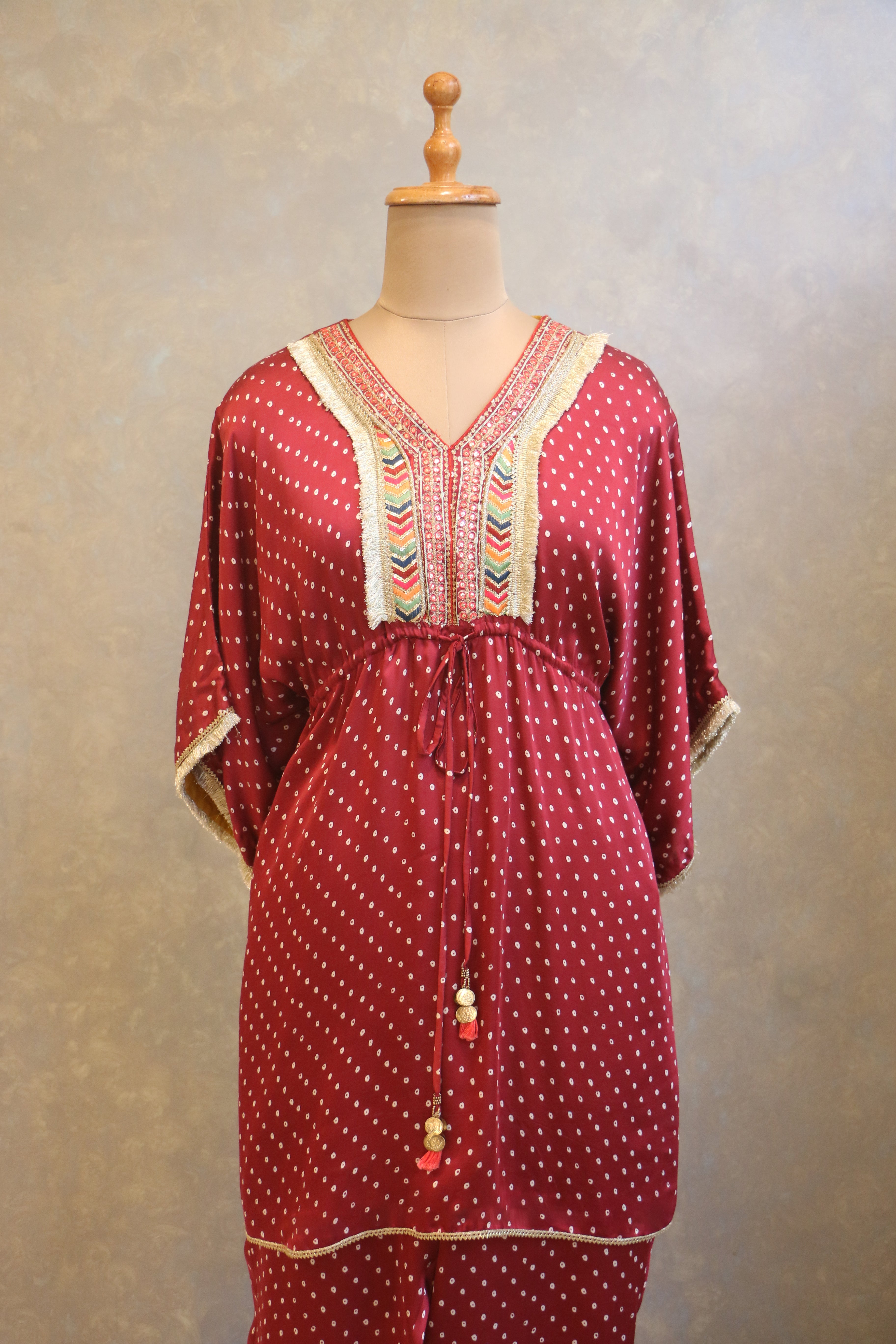 Maroon Bandhej Tunic Set