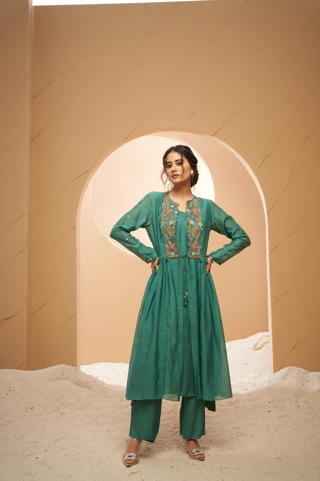 Chanderi jacket set