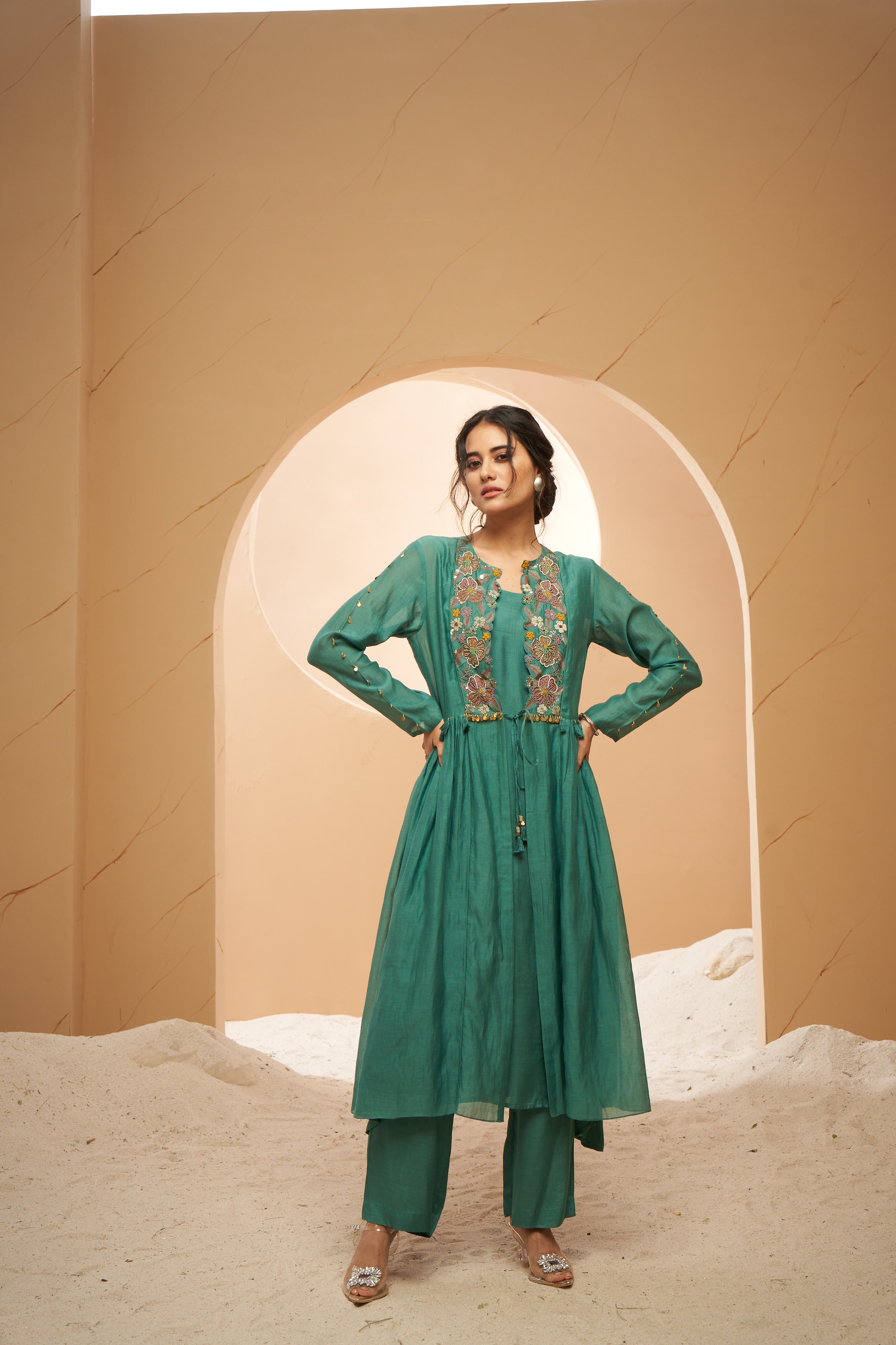 Chanderi jacket set