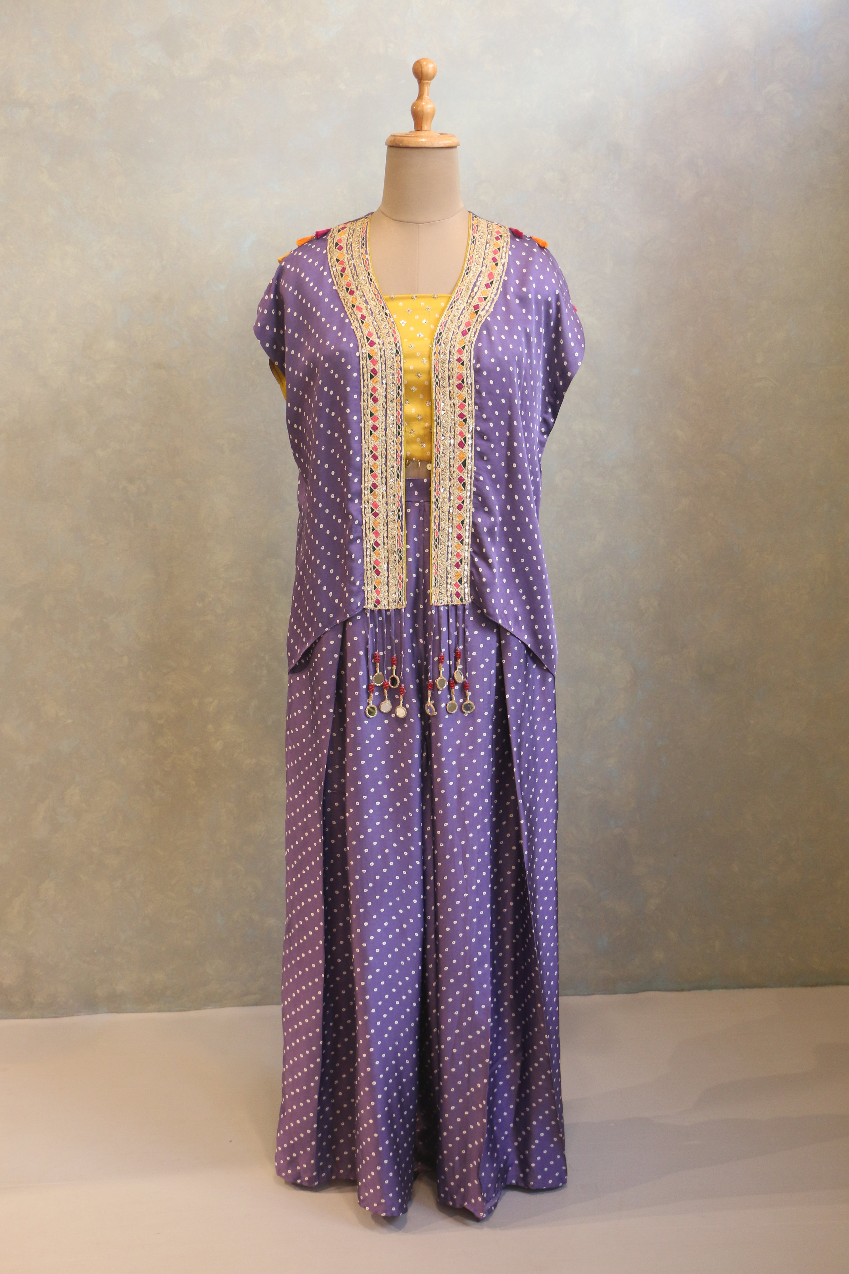 Purple Bandhej Cape Set