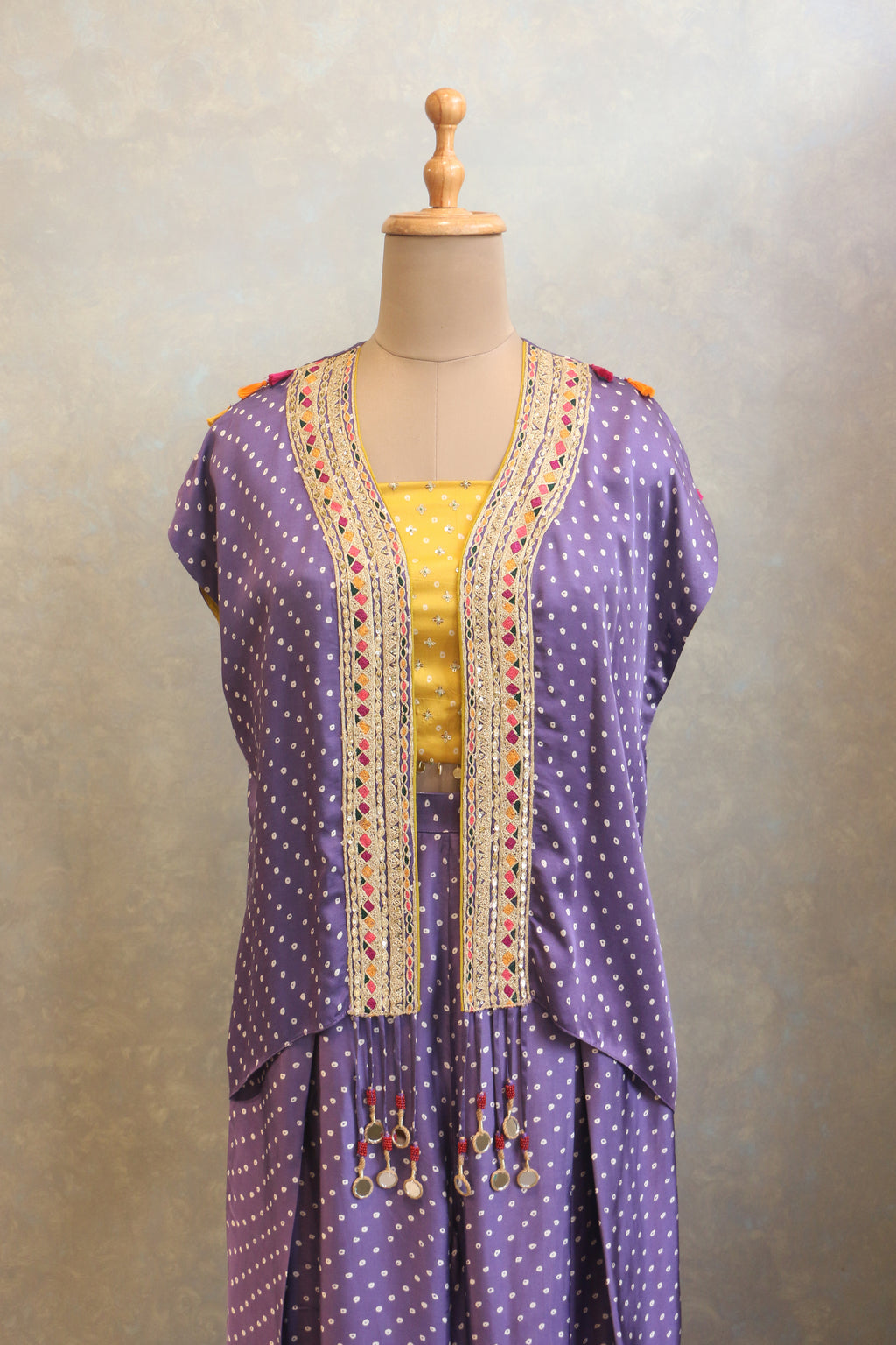 Purple Bandhej Cape Set