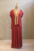 Maroon Bandhej Cape Set