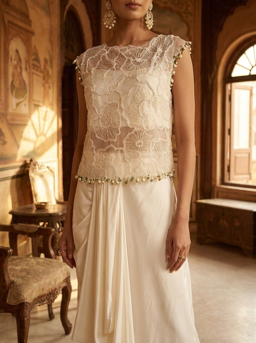 SHORT TOP WITH PLEATED DRAPE SKIRT