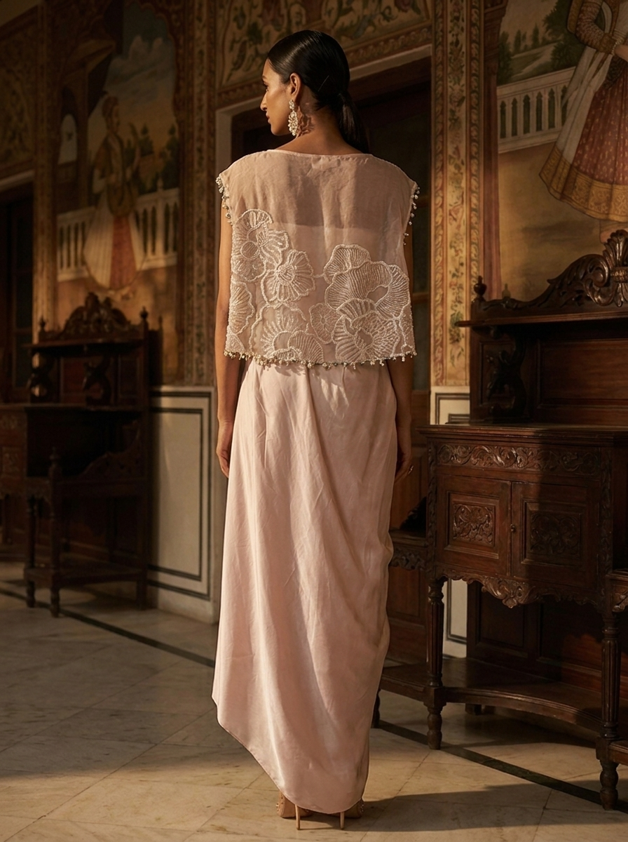 SHORT TOP WITH PLEATED DRAPE SKIRT