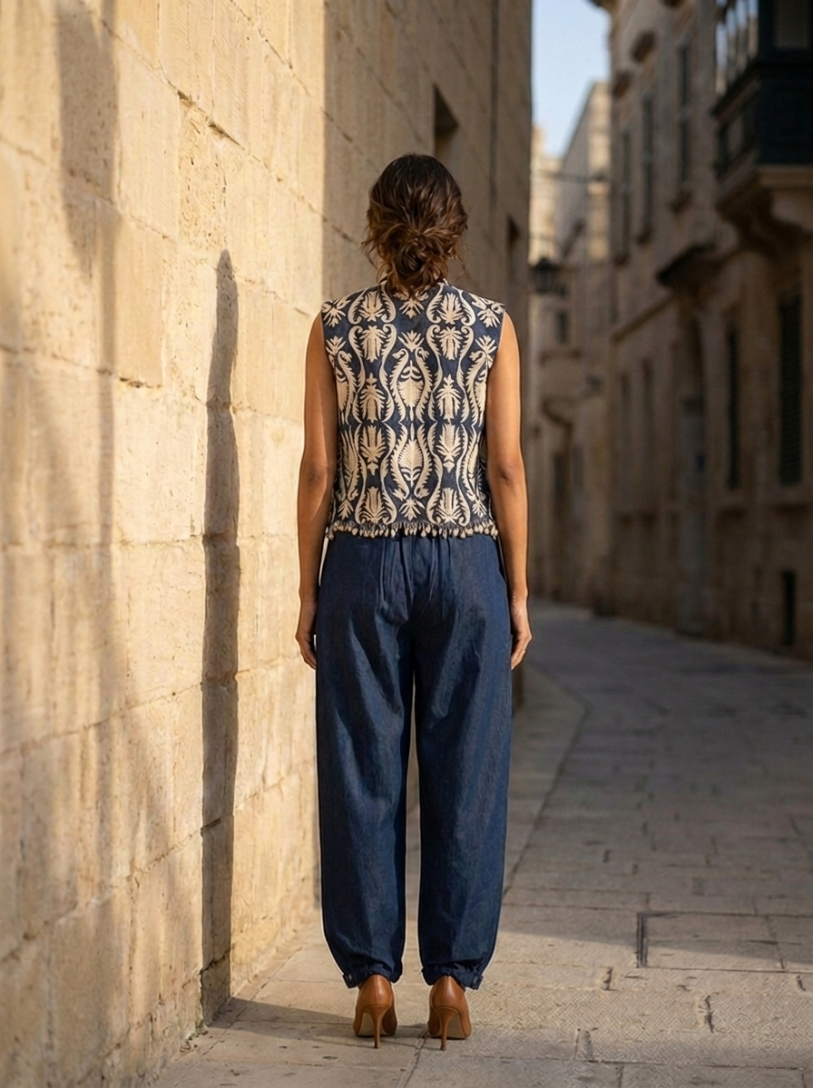 DENIM COLLAR JACKET WITH PANT