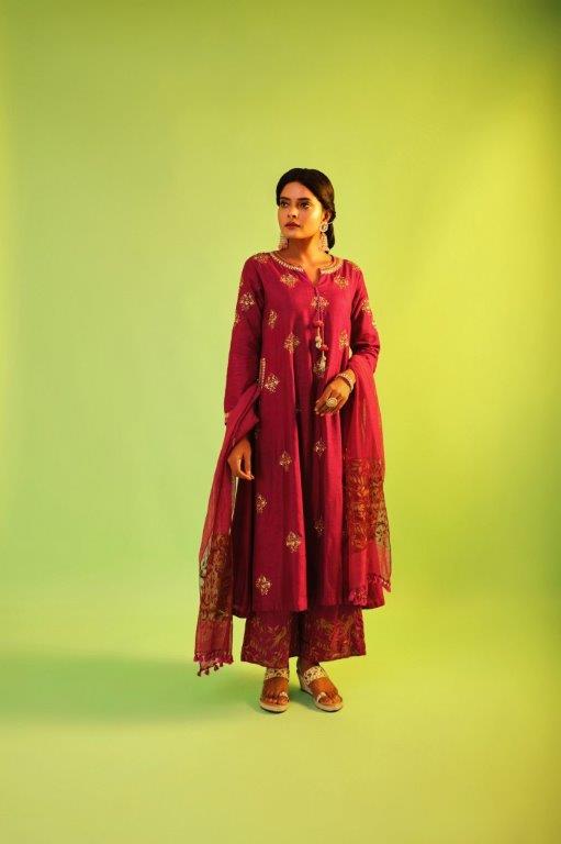 Magenta Kurta With Pant & Dupatta