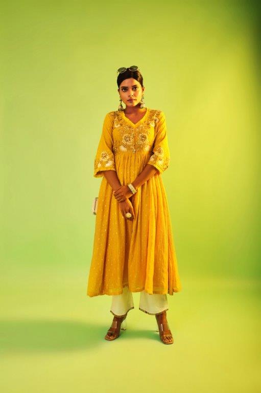 Yellow Kurti With Pant & Dupatta Aditi Somani India