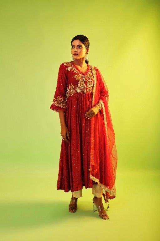 Maroon Kurta With Pant & Dupatta