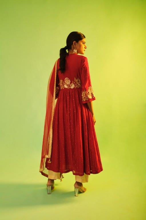 Maroon Kurta With Pant & Dupatta
