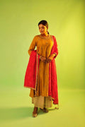 Mustard Kurta With Pant And Red Bandhni Dupatta
