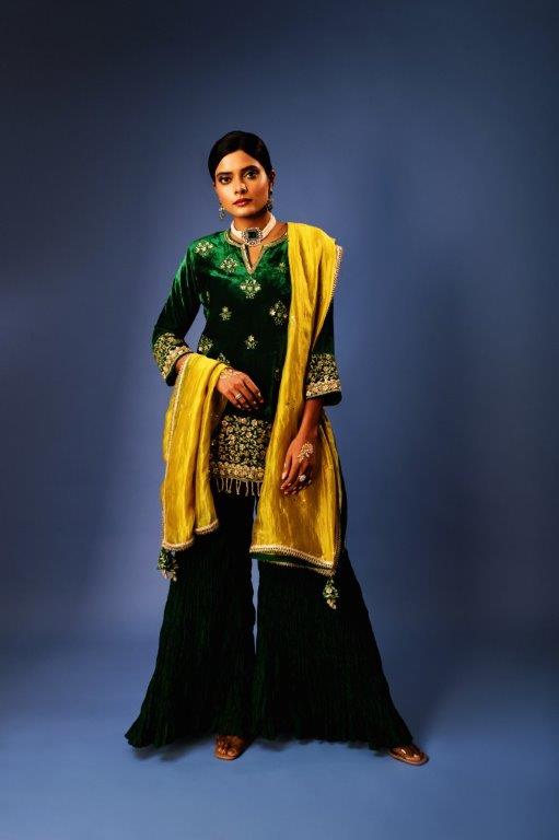 Green Kurti With Sharara And Dupatta