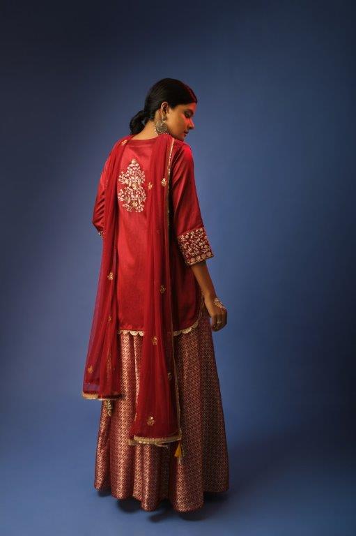 Maroon Kurti With Benarasi Sharara And Dupatta