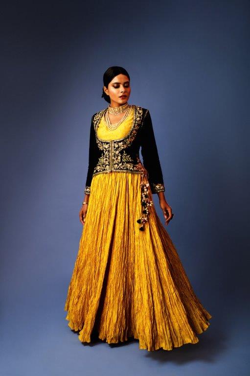 Yellow Lehenga With Green Jacket, Inner And Benarasi Dupatta