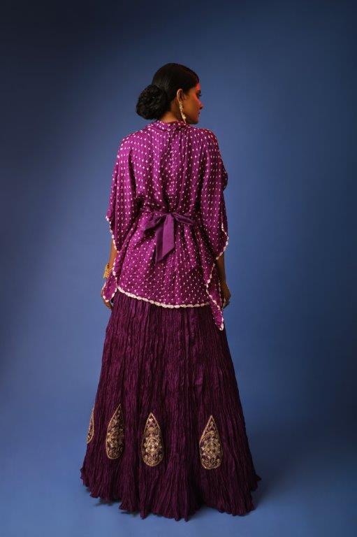 Purple Lehenga With Cowl Top