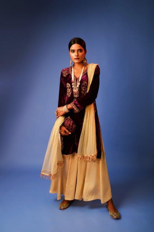 Wine Kurti With Sharara And Dupatta 