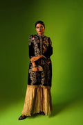 Black Velvet Jacket Kurti With Beige Sharara