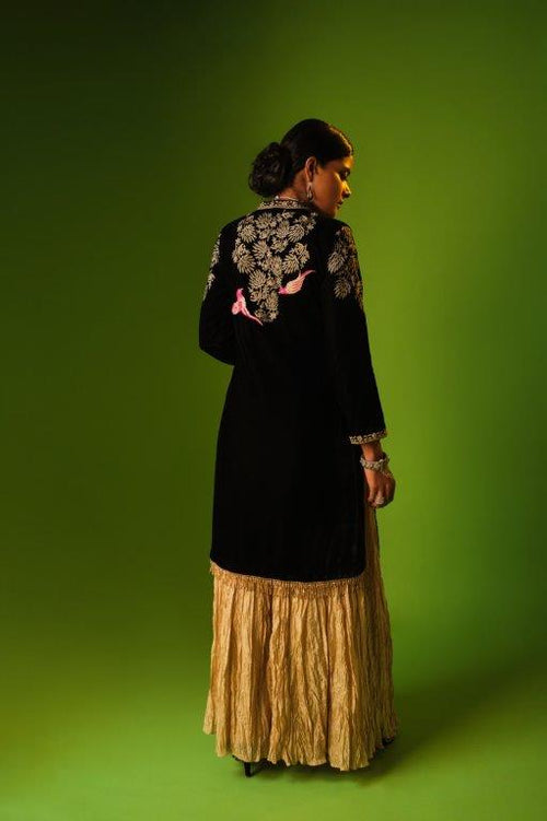 Black Velvet Jacket Kurti With Beige Sharara