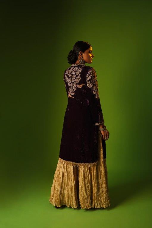 Purple Vevet Jacket Kurti With Sharara
