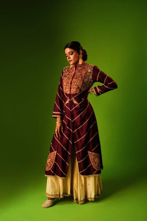 Wine Jacket Kurta With Garara Aditi Somani India
