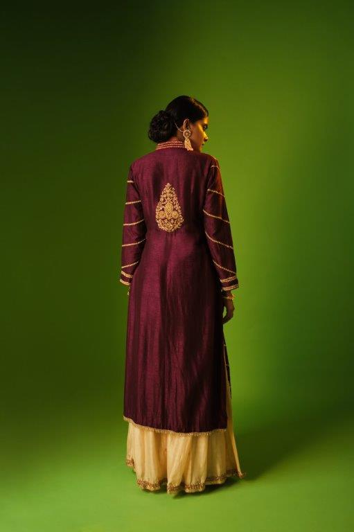 Wine Jacket Kurta With Garara Aditi Somani India
