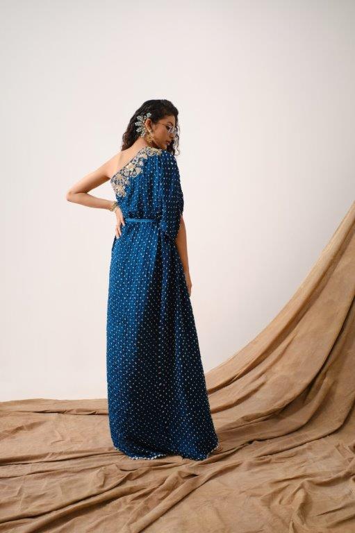 Teal Bandhni One Shoulder Dress Aditi Somani India