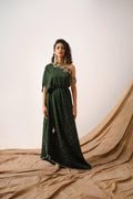 Green Bandhni One Shoulder Dress
