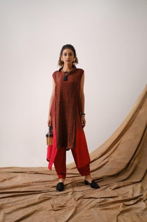Brown Bandhni Tunic Aditi Somani India