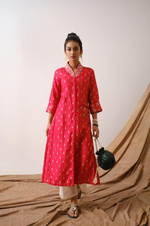 Red Benarasi Tunic Aditi Somani India