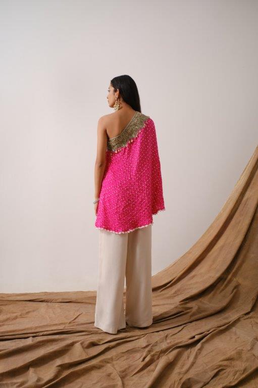 Pink Bandhni One Shoulder Top