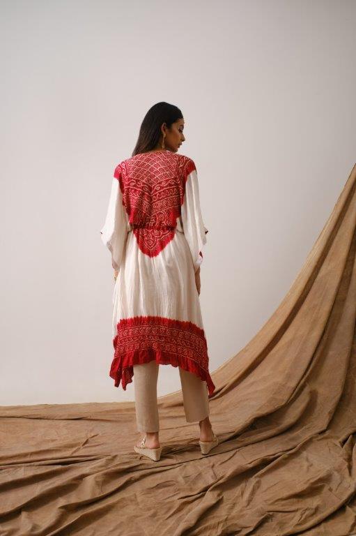 White Red Bandhni Katan Tunic Aditi Somani India
