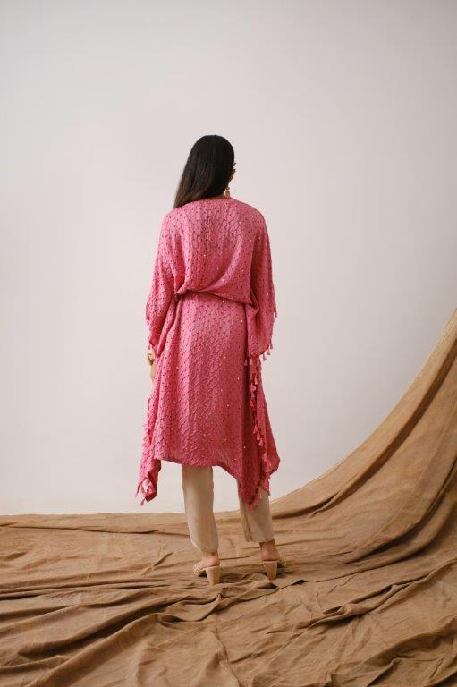 Onion Pink Bandhani Kaftan Tunic