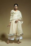 Beige Kurta With Palazzo And Organza Dupatta