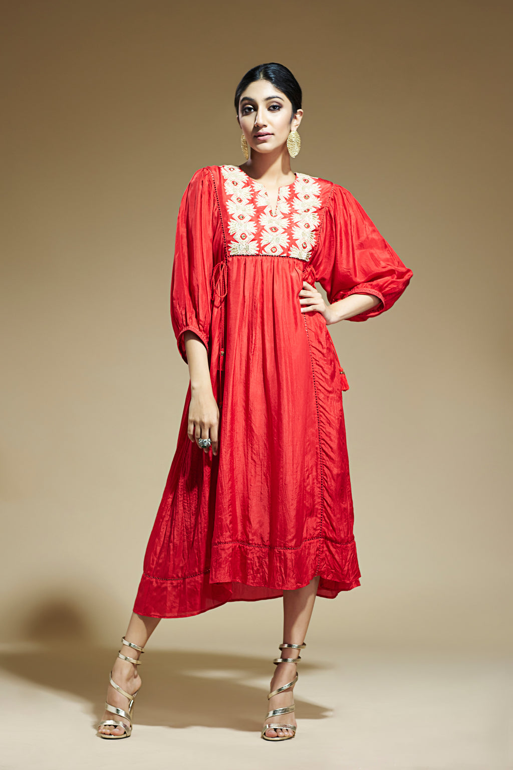 Fiery Red Silk Tunic Dress Aditi Somani India