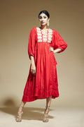 Fiery Red Silk Tunic Dress Aditi Somani India