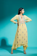 Yellow Georgette Embroidered Double Layered Kurta With Pants