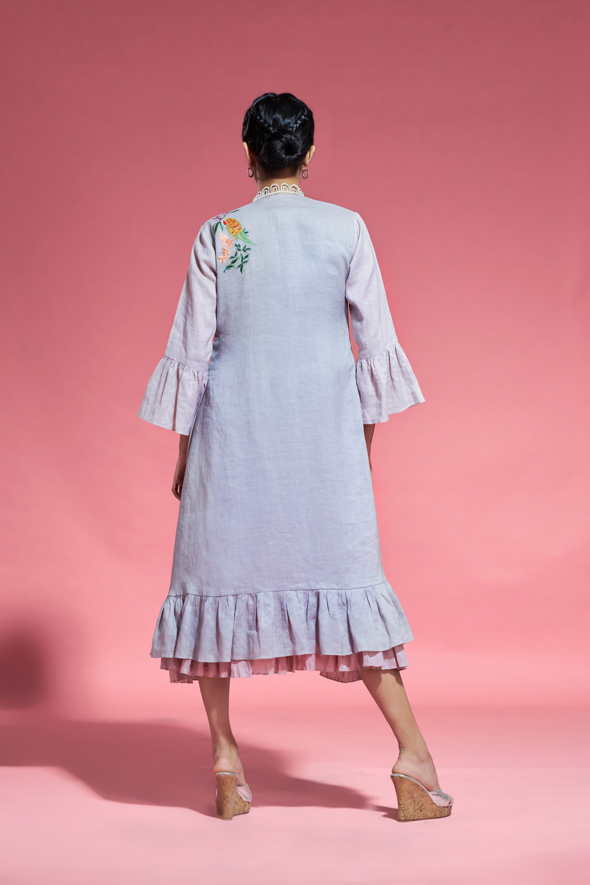 Lilac-Mauve Linen High-Low Tunic With Jacket