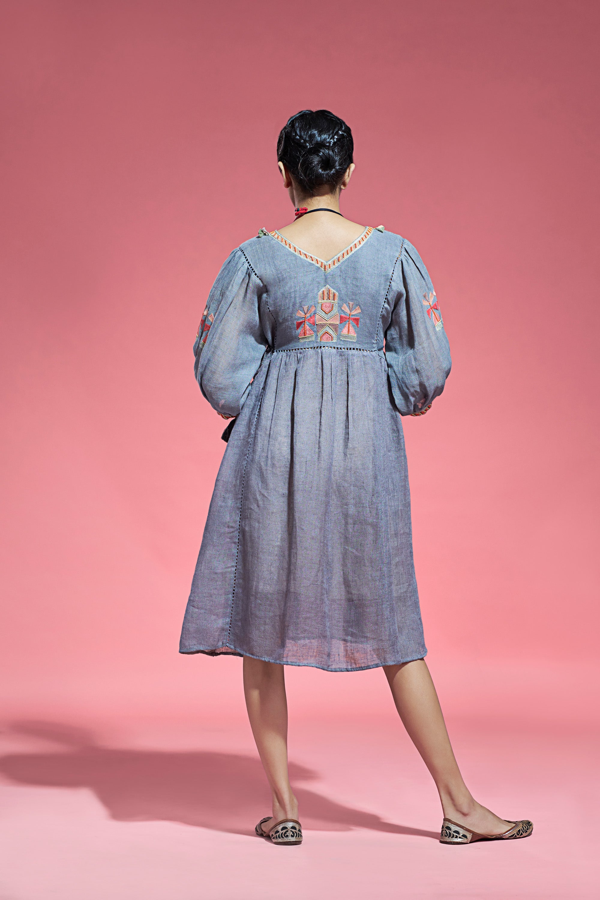 Dark Grey Linen Tunic Dress Aditi Somani India