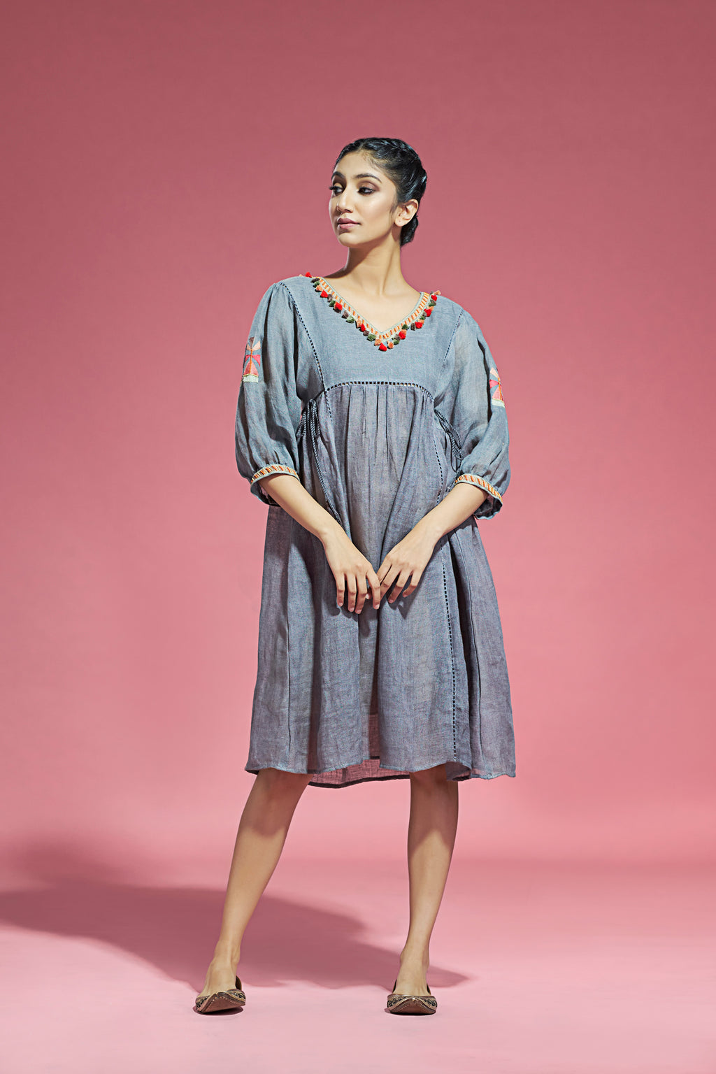 Dark Grey Linen Tunic Dress Aditi Somani India