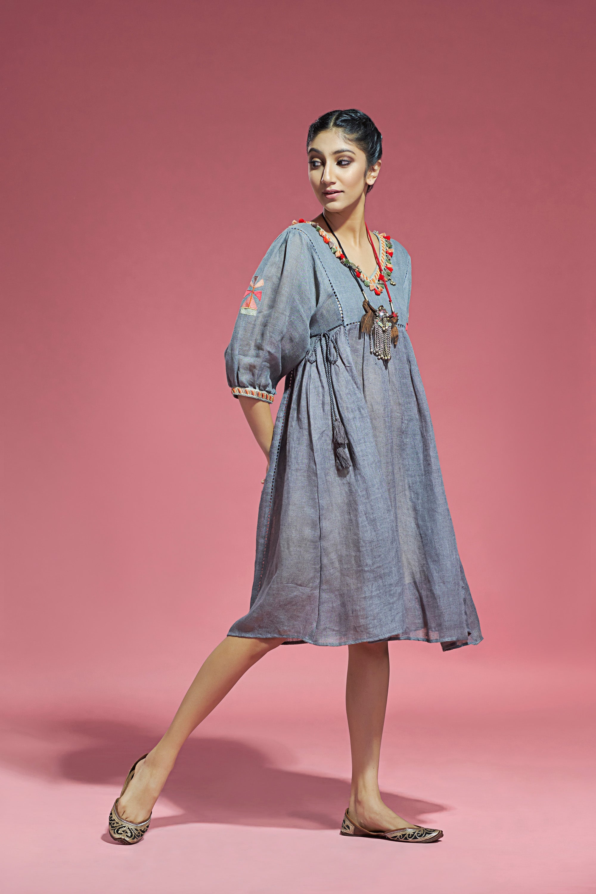 Dark Grey Linen Tunic Dress Aditi Somani India
