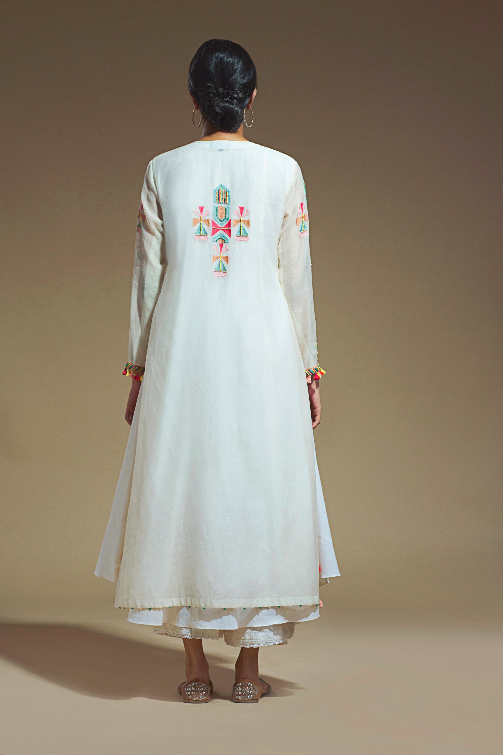 Off-White Long Tunic With Bead Embroidery